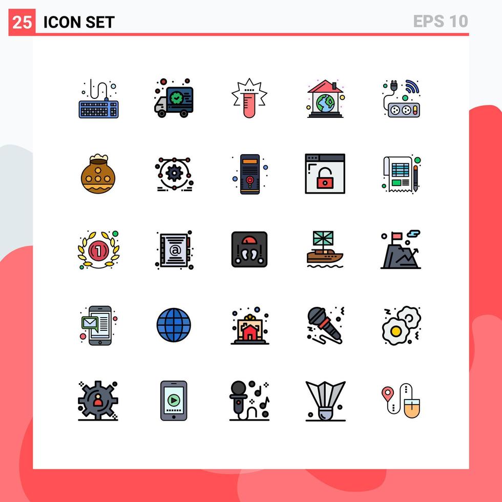 Pictogram Set of 25 Simple Filled line Flat Colors of smart earth green tube house ecological Editable Vector Design Elements