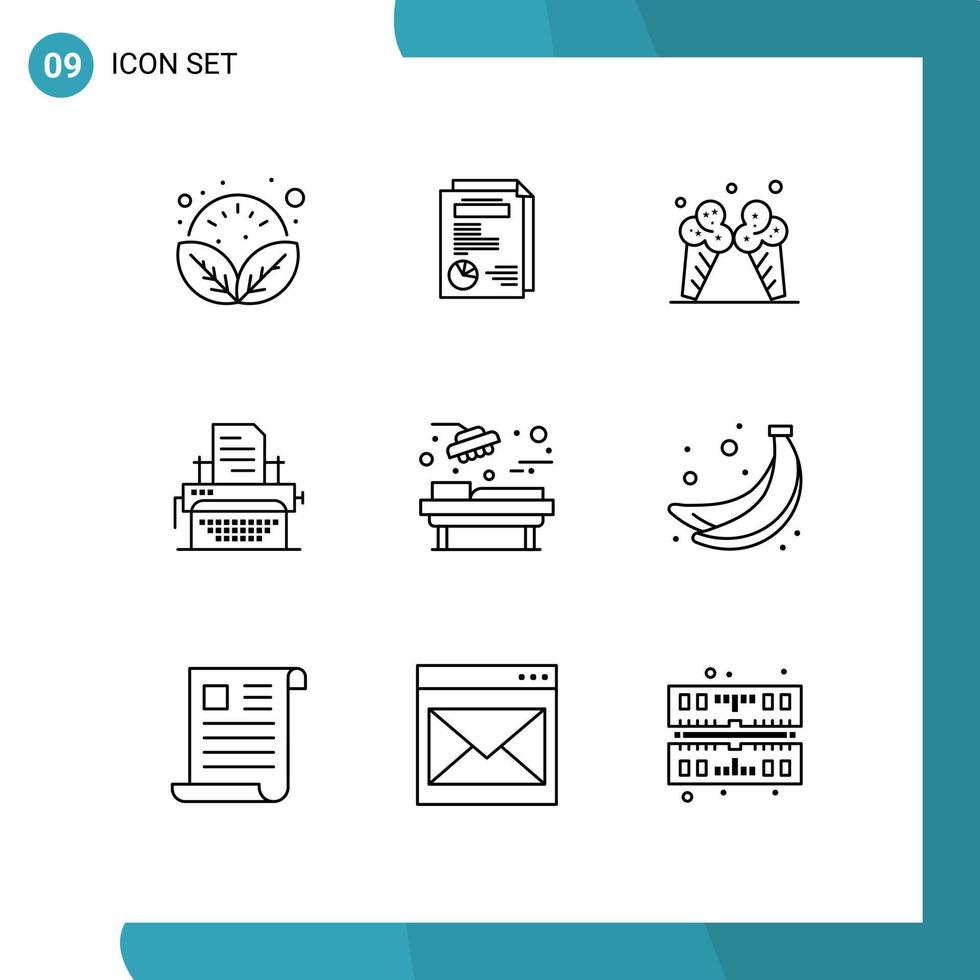 9 Outline concept for Websites Mobile and Apps medical publish icecream document typewriter Editable Vector Design Elements