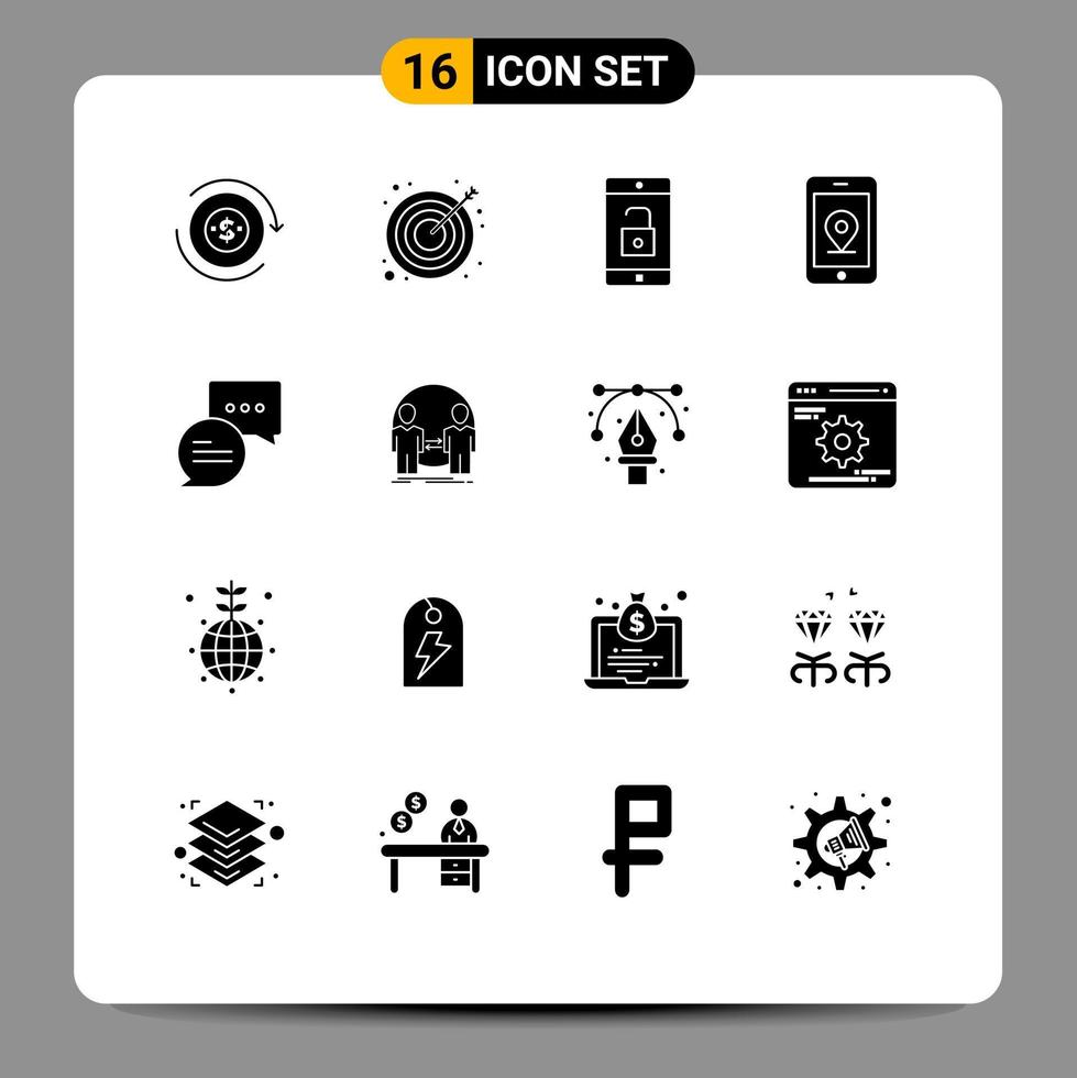Set of 16 Modern UI Icons Symbols Signs for mail chat application location mobile Editable Vector Design Elements