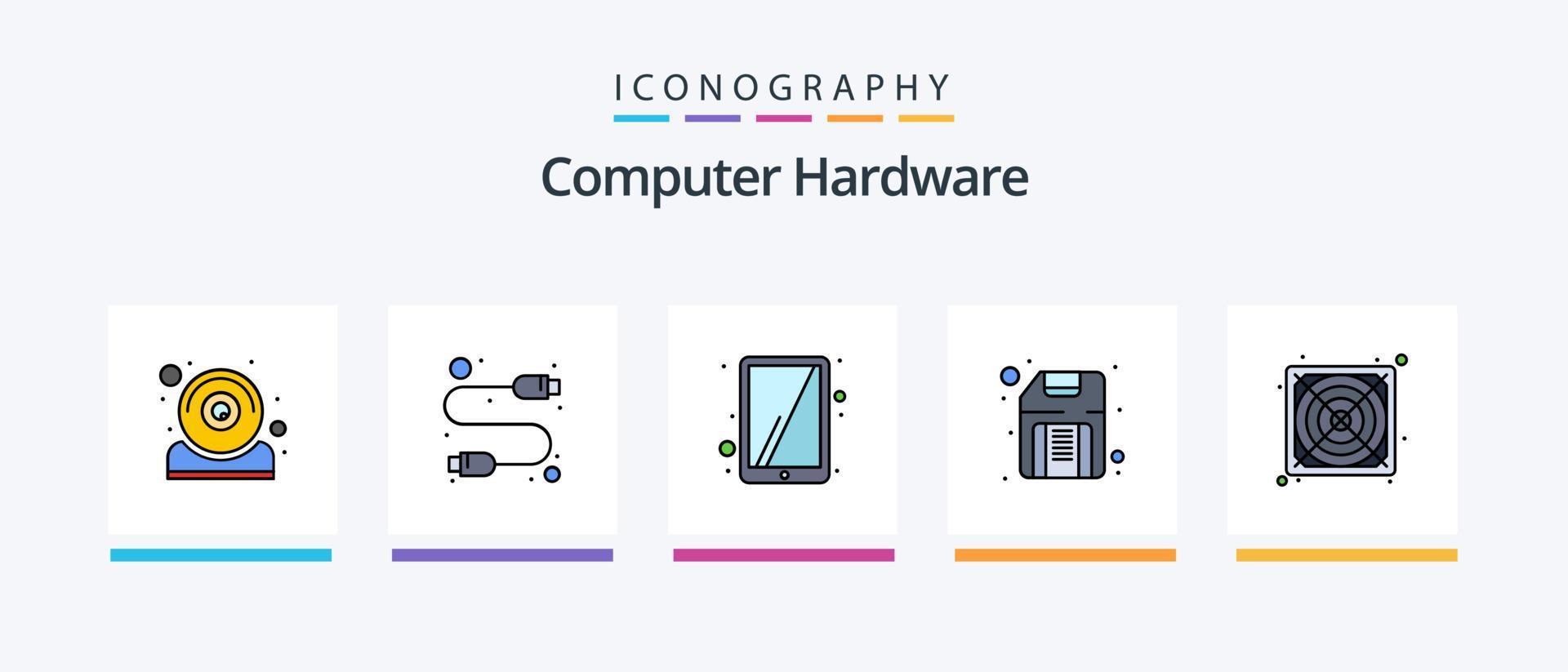 la línea de hardware de la computadora llenó el paquete de 5 íconos que incluye . hardware. Wifi. ventilador. ratón. diseño de iconos creativos vector