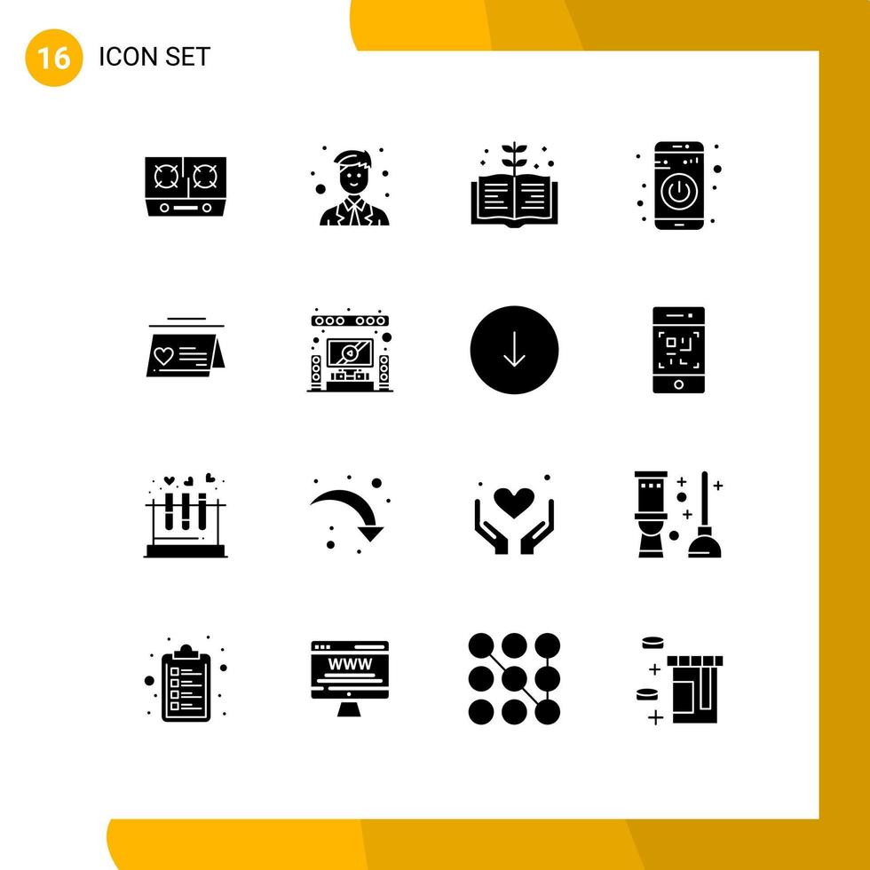 Set of 16 Vector Solid Glyphs on Grid for married calendar book turn on switch Editable Vector Design Elements