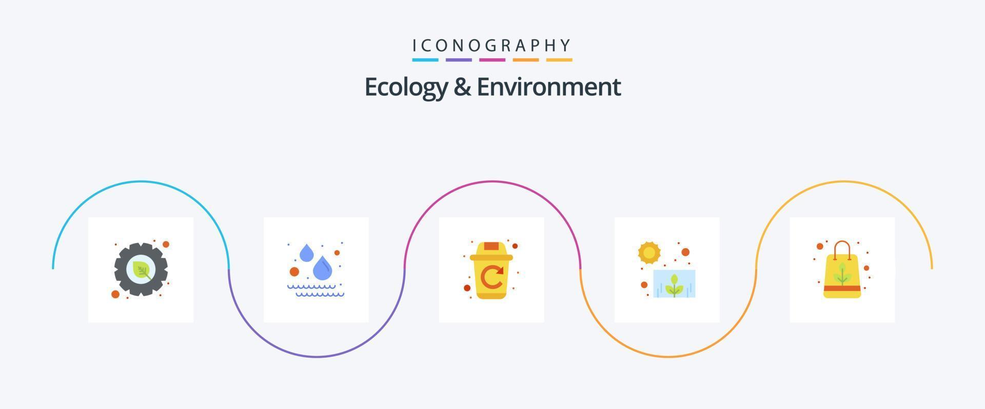 Ecology And Environment Flat 5 Icon Pack Including paper bag. plant. garbage. leaves. plant vector