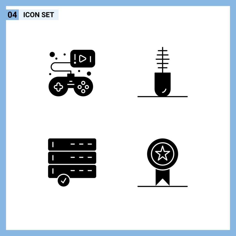 Modern Set of 4 Solid Glyphs and symbols such as controller data video game fashion badges Editable Vector Design Elements