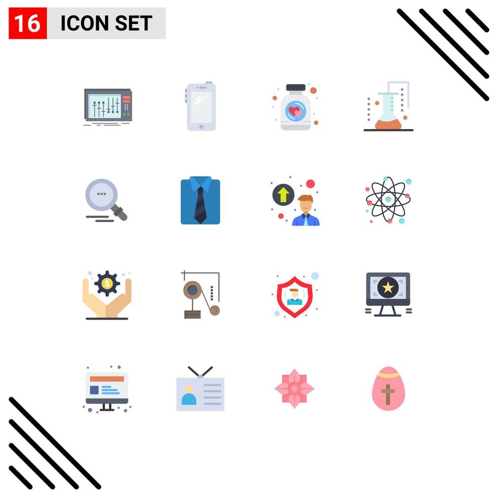 Modern Set of 16 Flat Colors and symbols such as science of matter chemistry huawei chemical science heart Editable Pack of Creative Vector Design Elements
