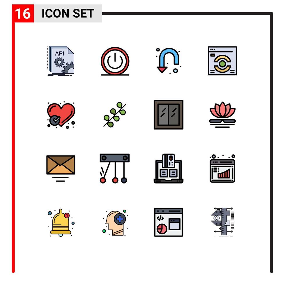 Pack of 16 creative Flat Color Filled Lines of report web power web page u turn Editable Creative Vector Design Elements