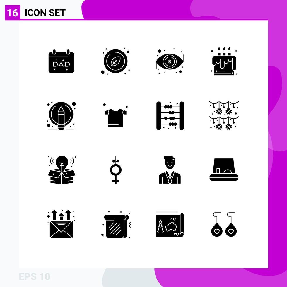 Pack of 16 Modern Solid Glyphs Signs and Symbols for Web Print Media such as edit party dollar food cake Editable Vector Design Elements