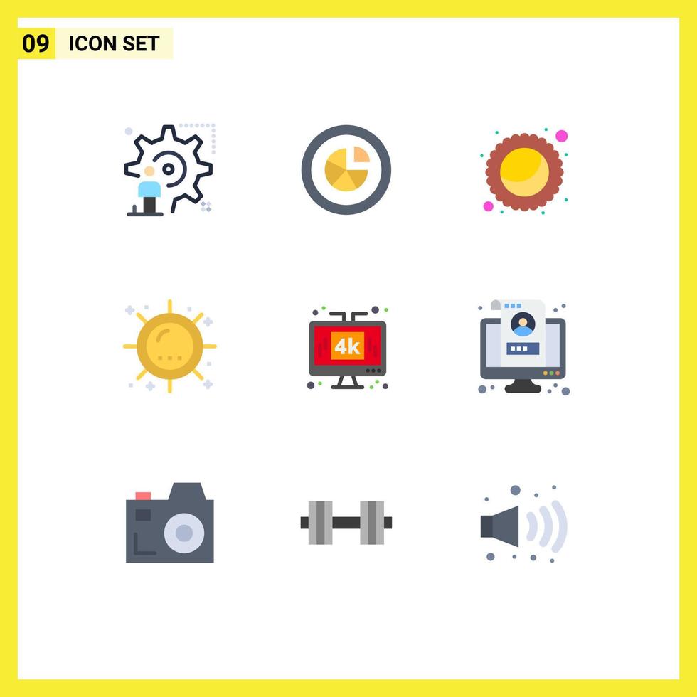 Pack of 9 Modern Flat Colors Signs and Symbols for Web Print Media such as sunshine sun pie summer pie Editable Vector Design Elements