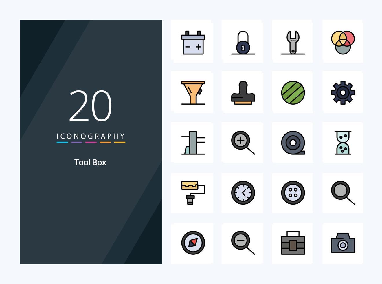 20 Tools line Filled icon for presentation vector