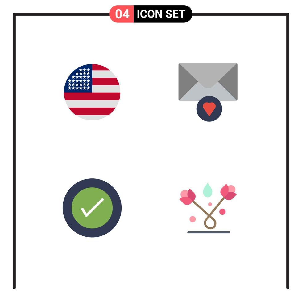 Mobile Interface Flat Icon Set of 4 Pictograms of american ux usa valentine decoration Editable Vector Design Elements