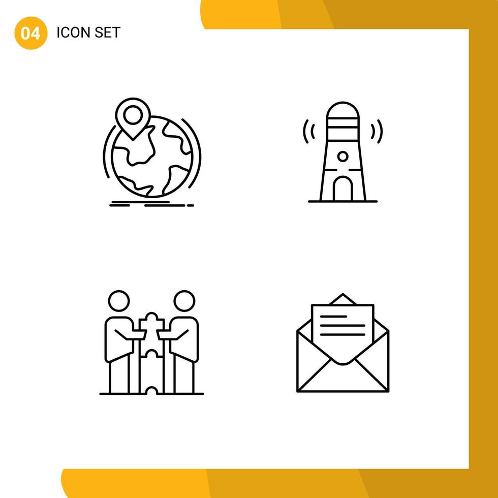 Pictogram Set of 4 Simple Filledline Flat Colors of location partners collaboration pin building cooperation Editable Vector Design Elements