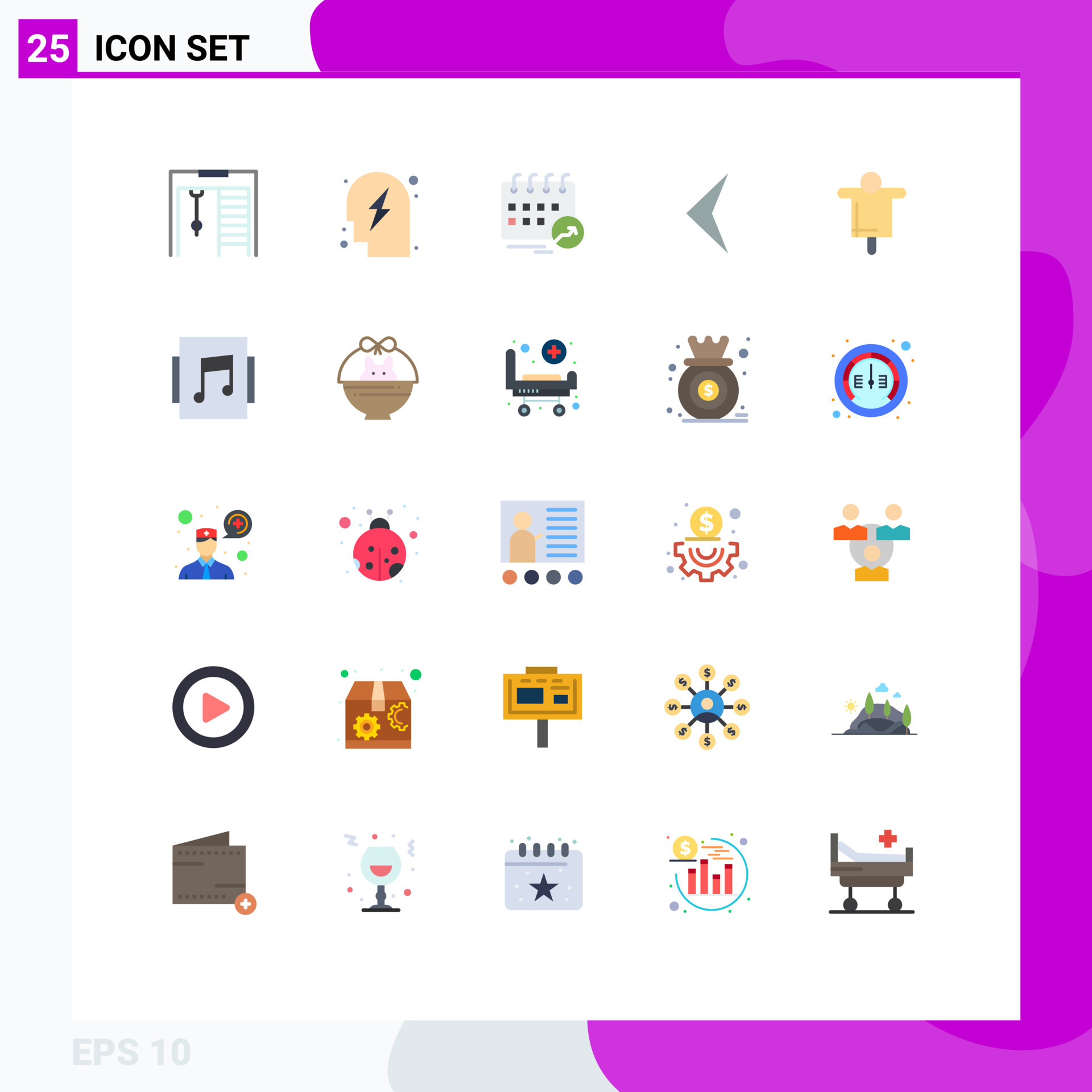 Set of 25 Vector Flat Colors on Grid for farming agriculture calendar
