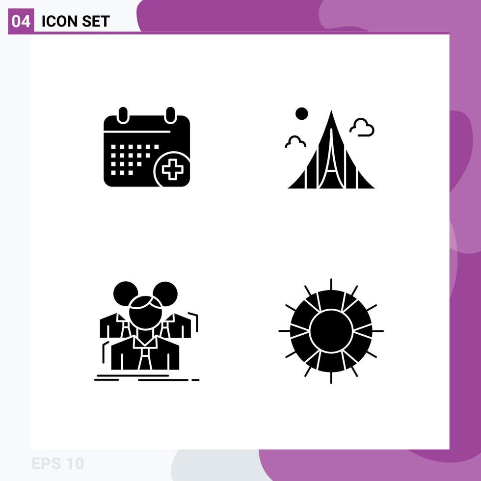 Modern Set of 4 Solid Glyphs Pictograph of medical team day estate business Editable Vector Design Elements