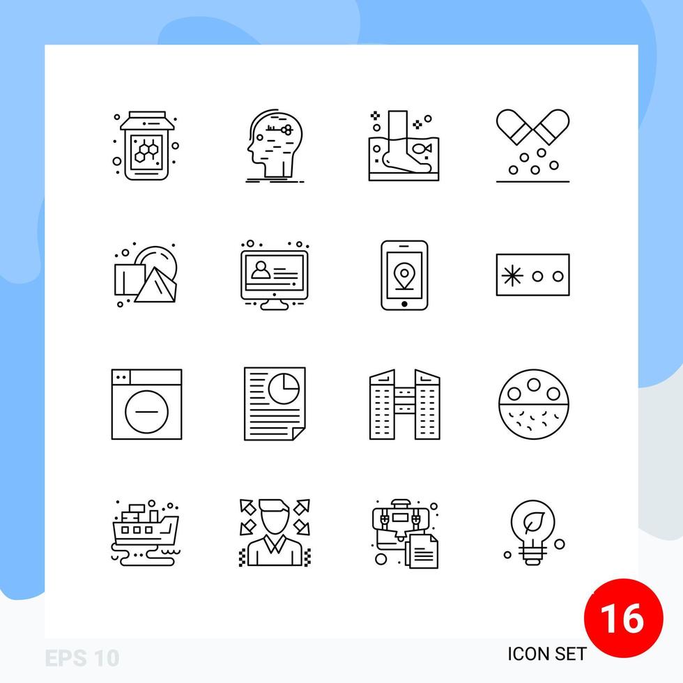 Set of 16 Modern UI Icons Symbols Signs for cube medicine fish medication wellness Editable Vector Design Elements