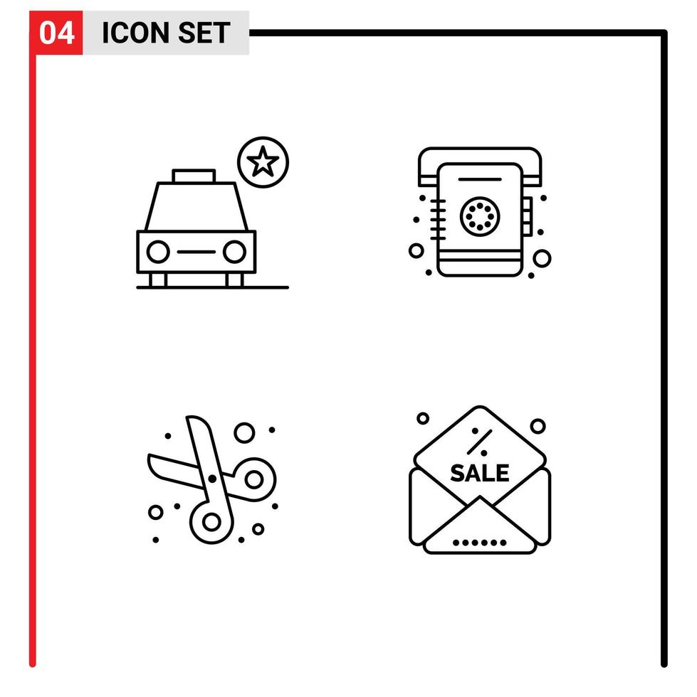 4 iconos creativos signos y símbolos modernos de vehículos de corte de automóviles elementos de diseño vectorial editables de tijera de contacto vector