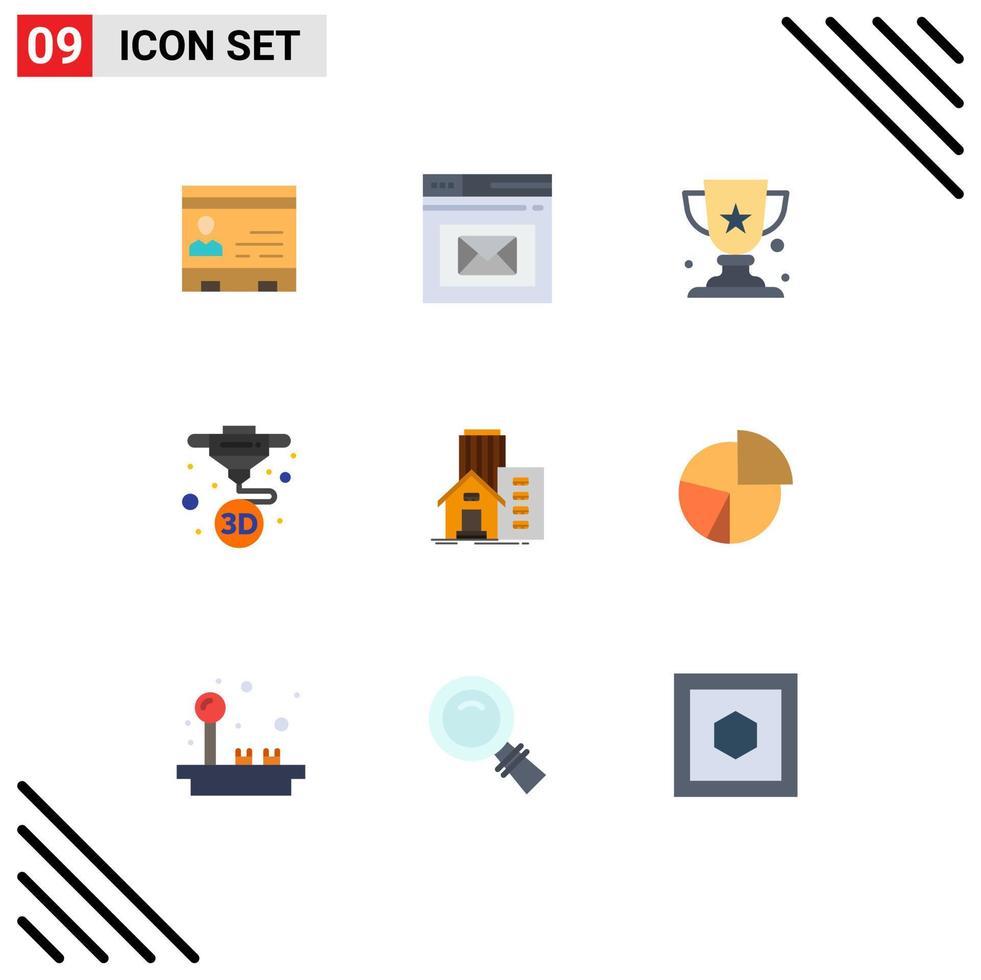 Universal Icon Symbols Group of 9 Modern Flat Colors of print printing inbox winner award Editable Vector Design Elements