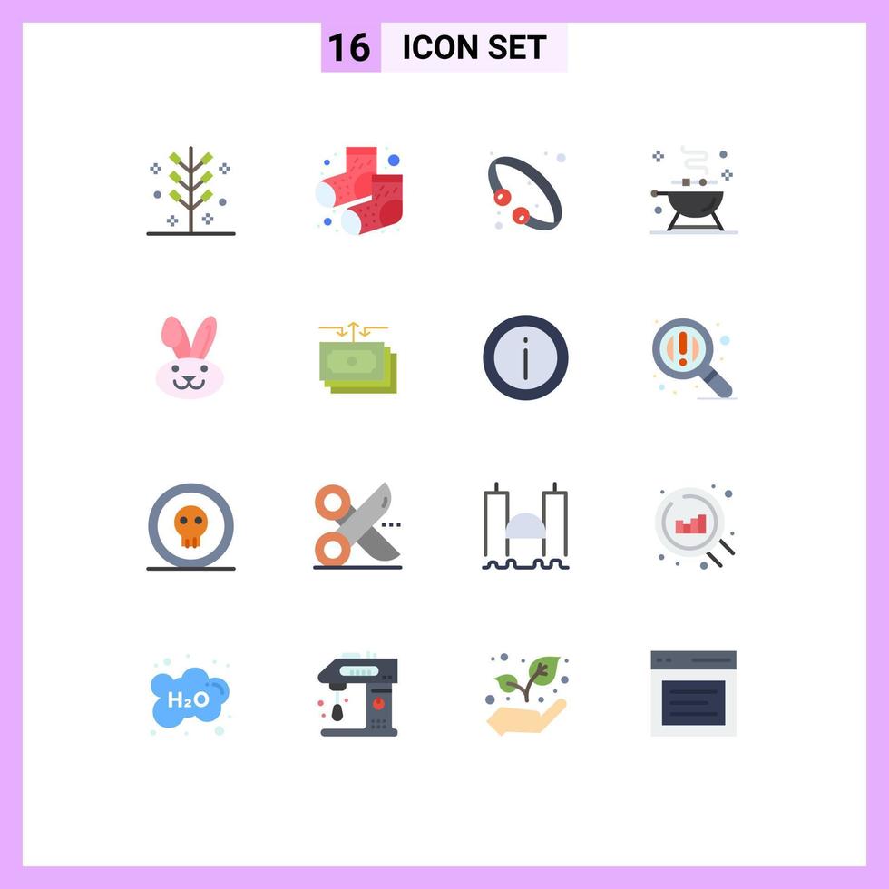 Pack of 16 Modern Flat Colors Signs and Symbols for Web Print Media such as bynny food bangle bbq luxury Editable Pack of Creative Vector Design Elements