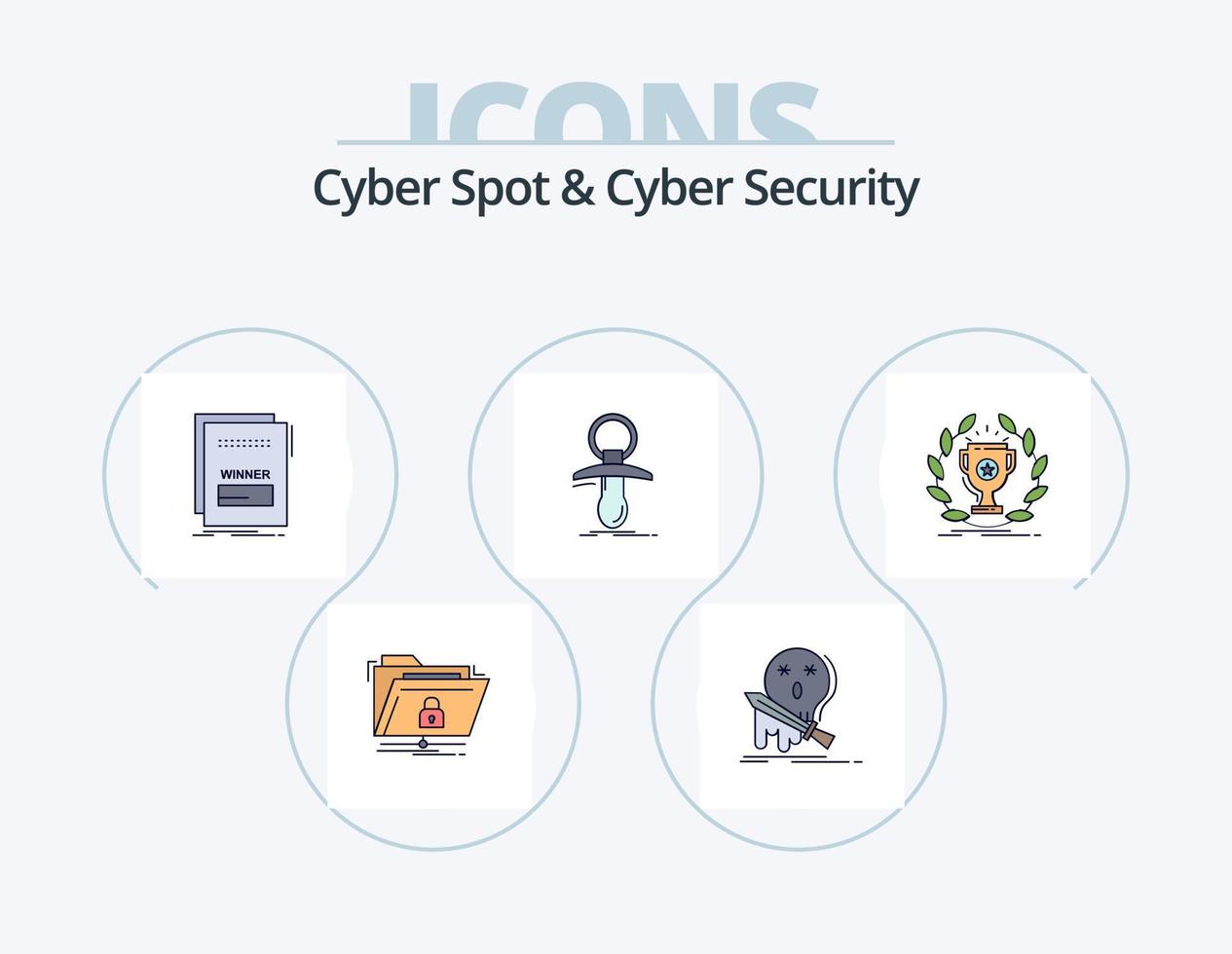 Cyber Spot And Cyber Security Line Filled Icon Pack 5 Icon Design. game. battle. shield. script. maleficient vector