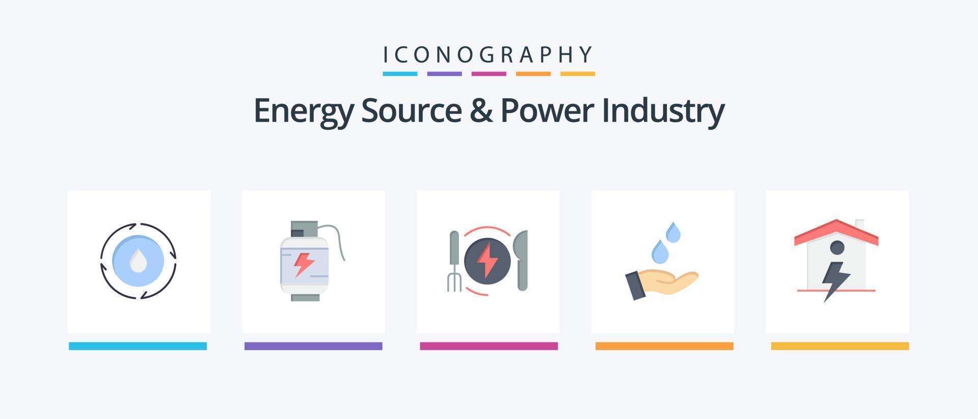 fuente de energía y paquete de iconos de 5 planos de la industria de la energía, incluida la casa. poder. consumo. energía. purificado. diseño de iconos creativos vector