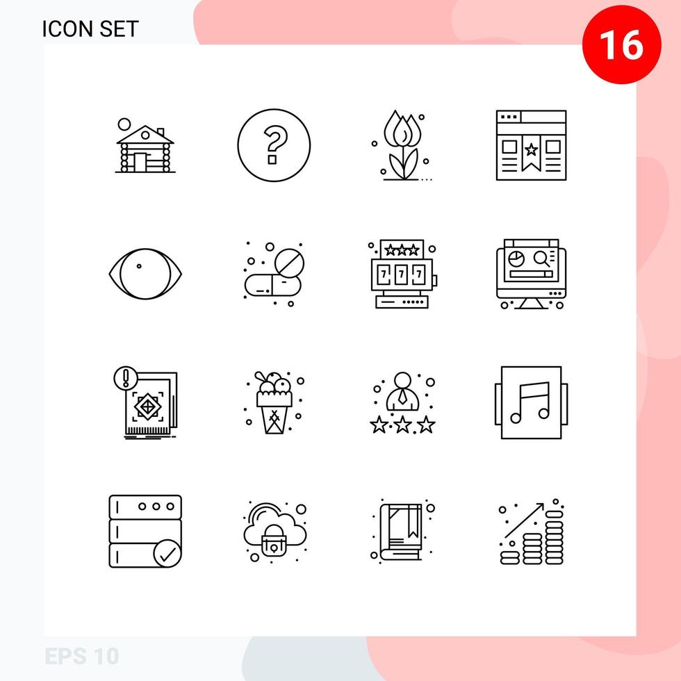 Stock Vector Icon Pack of 16 Line Signs and Symbols for face website floral ui bookmark Editable Vector Design Elements