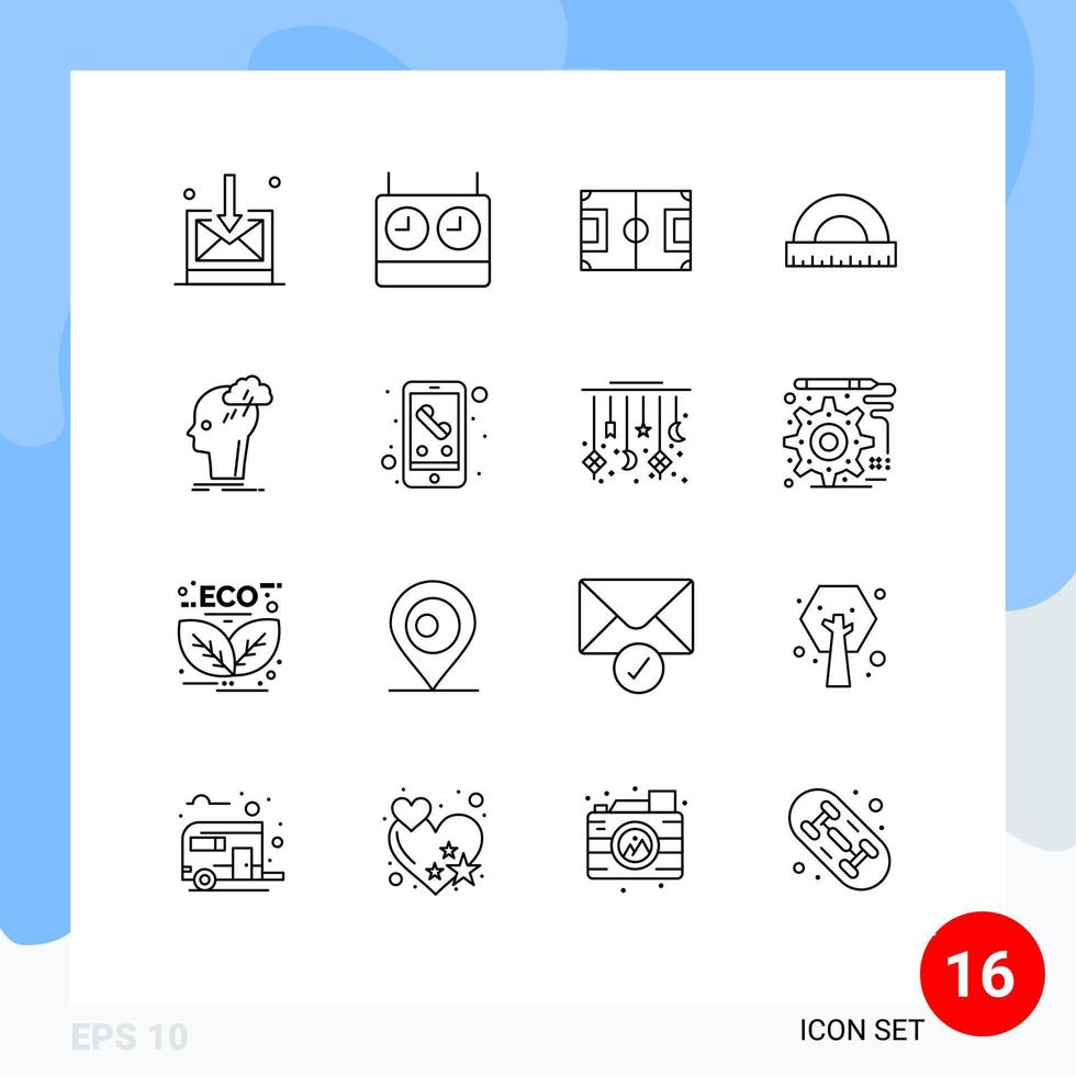 Modern Set of 16 Outlines and symbols such as creative scale game ruler construction Editable Vector Design Elements