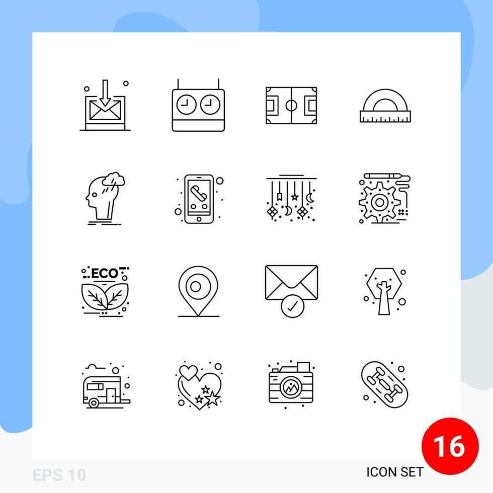 conjunto moderno de 16 contornos y símbolos como elementos de diseño vectorial editables de construcción de regla de juego de escala creativa vector