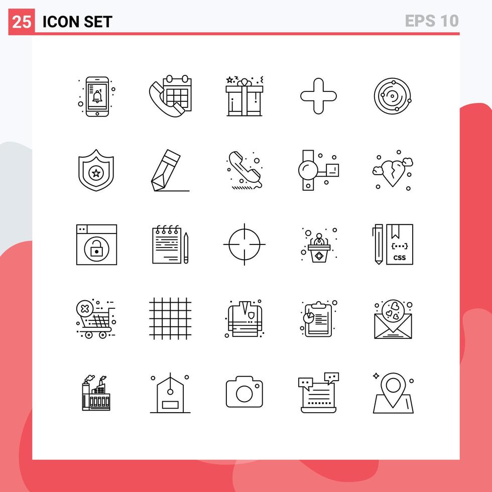 Pictogram Set of 25 Simple Lines of univers sign present plus add Editable Vector Design Elements