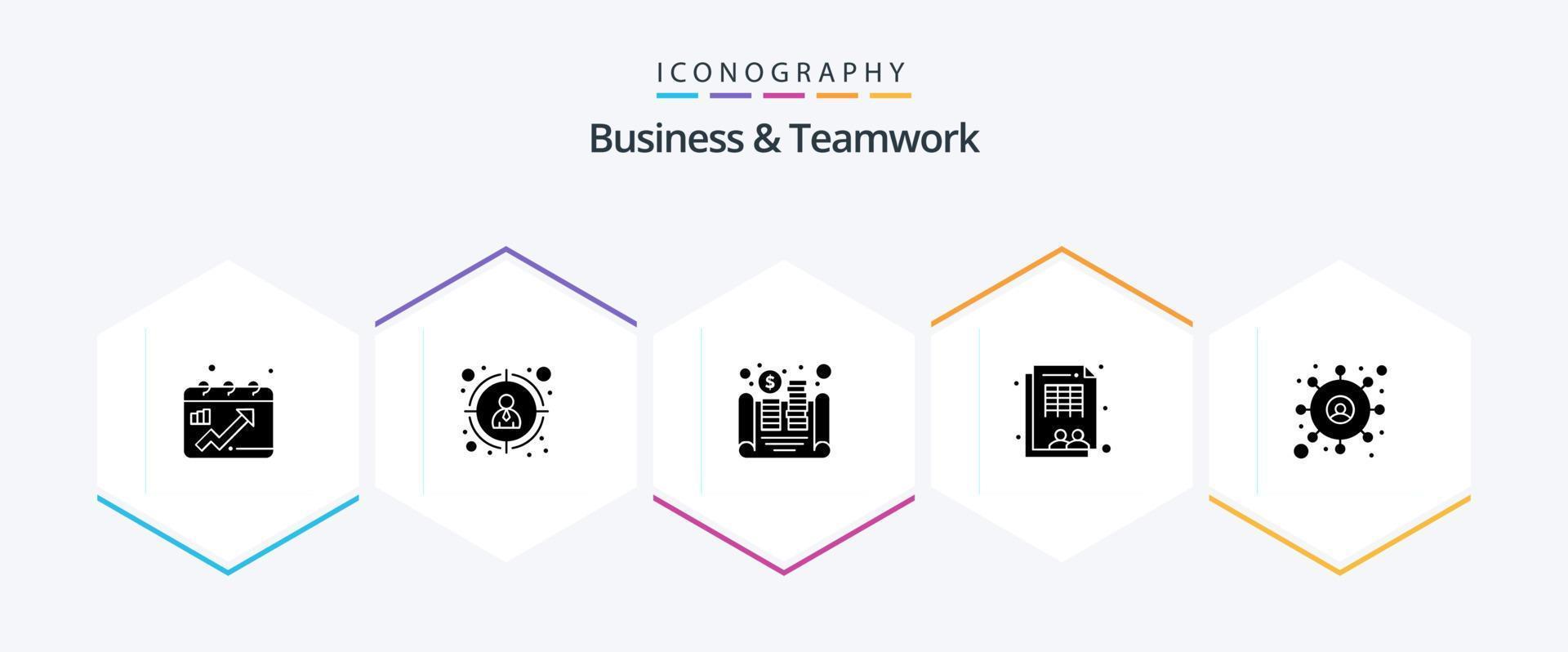 Business And Teamwork 25 Glyph icon pack including user. customer. coins. workforce. sheet vector