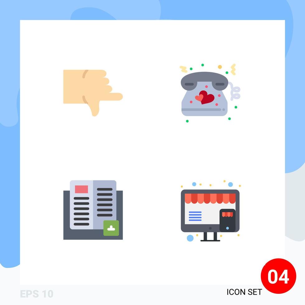 4 Thematic Vector Flat Icons and Editable Symbols of dislike education vote telephone learning Editable Vector Design Elements