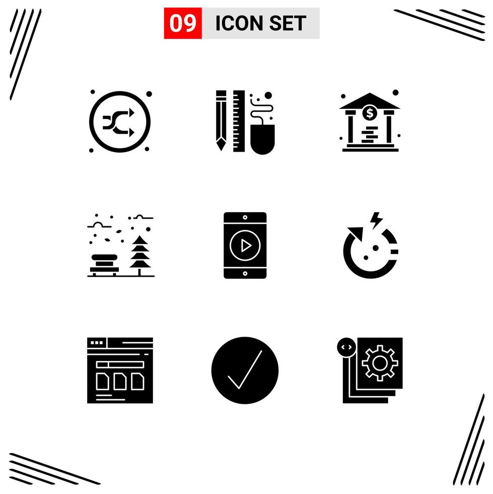 Solid Glyph Pack of 9 Universal Symbols of weather park pencil leaves money Editable Vector Design Elements