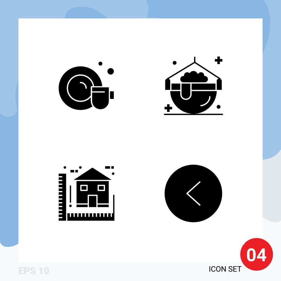4 User Interface Solid Glyph Pack of modern Signs and Symbols of dish construction cook pot house Editable Vector Design Elements