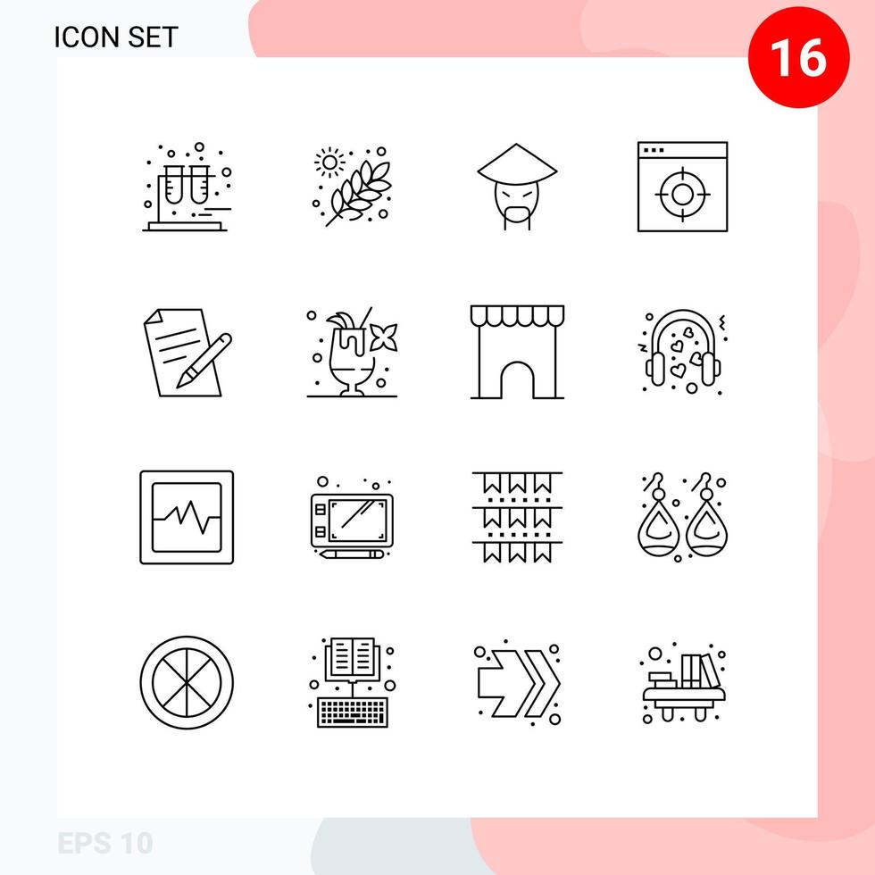 16 Universal Outline Signs Symbols of pen file china target medical Editable Vector Design Elements