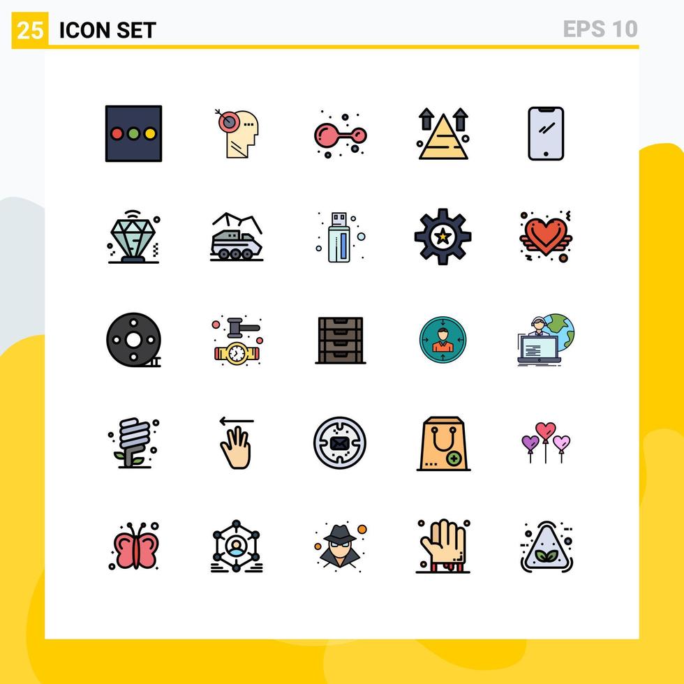 Modern Set of 25 Filled line Flat Colors and symbols such as mobile phone molecule top arrow Editable Vector Design Elements