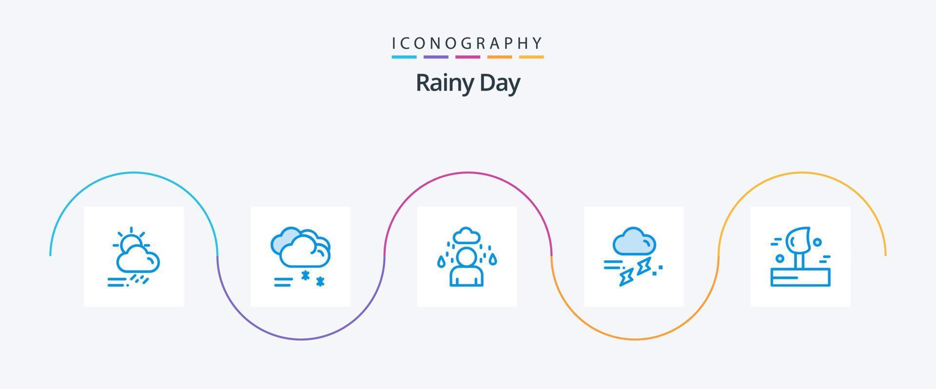 paquete de 5 íconos azul lluvioso que incluye soplar. lluvioso. clima lluvioso. lluvia. nube vector