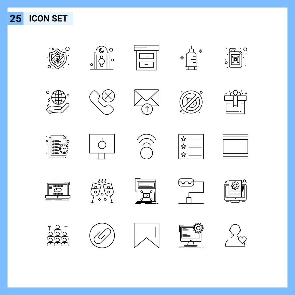 conjunto de 25 iconos modernos de la interfaz de usuario signos de símbolos para el archivo del recipiente de aceite jeringa medicina elementos de diseño vectorial editables vector