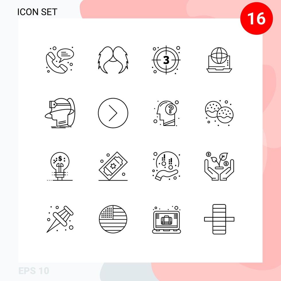 Group of 16 Modern Outlines Set for network communication countdown business video Editable Vector Design Elements