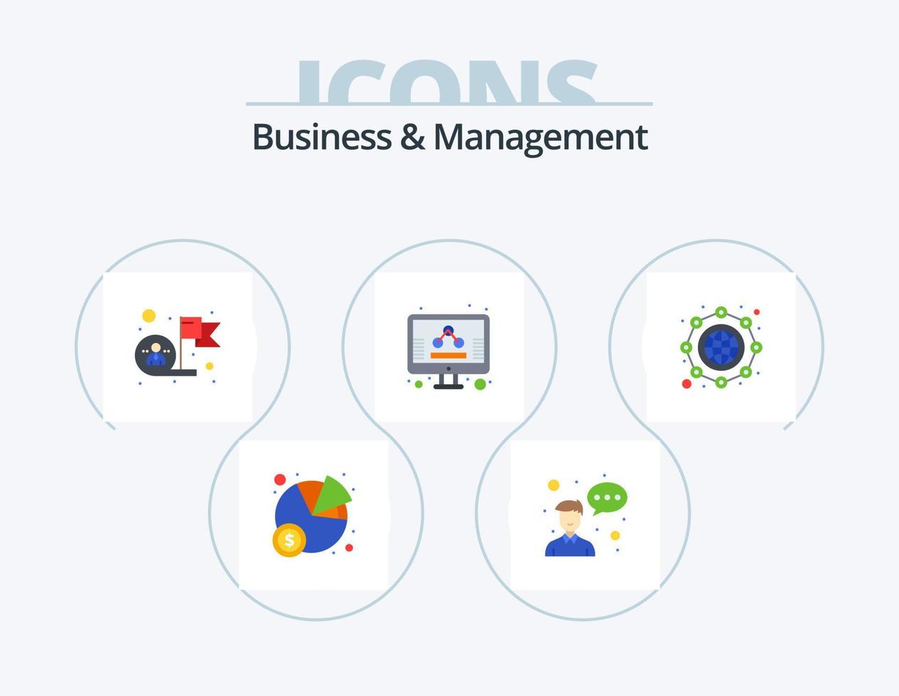 Business And Management Flat Icon Pack 5 Icon Design. international. screen. employee. marketing. business vector