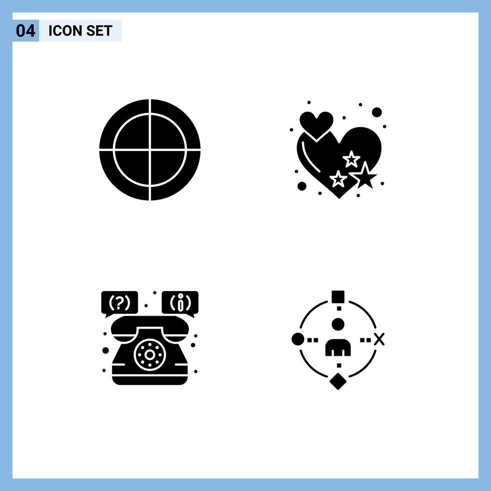 Group of 4 Solid Glyphs Signs and Symbols for bulls eye support target heart ambient Editable Vector Design Elements