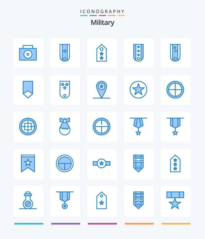 paquete de iconos azules militares creativos 25 como logro. rango. rango. militar. diamantes vector