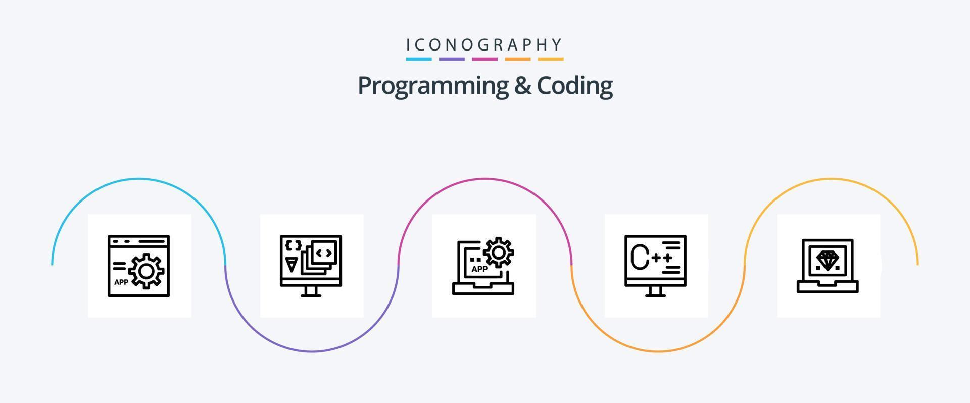 Programming And Coding Line 5 Icon Pack Including development. coding. development. programming. develop vector