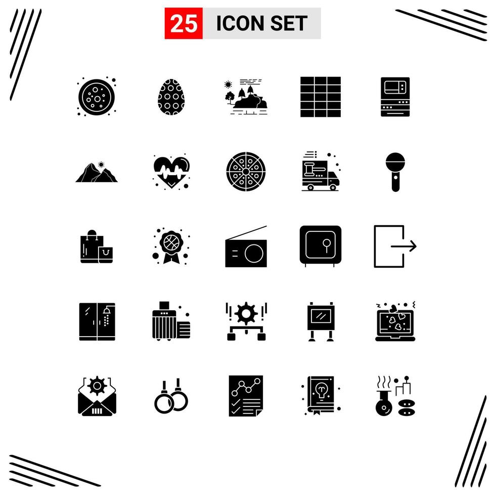 Universal Icon Symbols Group of 25 Modern Solid Glyphs of money bank landscape atm grid Editable Vector Design Elements