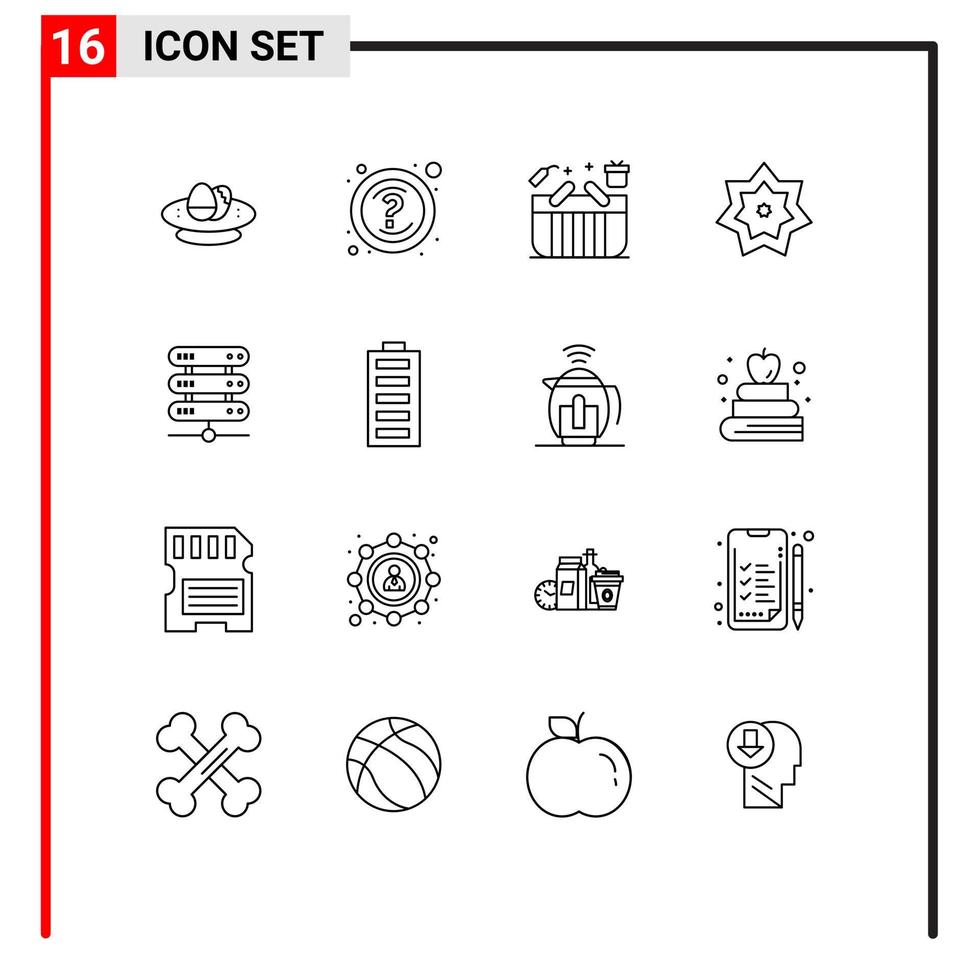 Modern Set of 16 Outlines Pictograph of month islam support holy box Editable Vector Design Elements