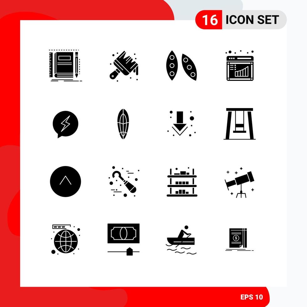 Pack of 16 Modern Solid Glyphs Signs and Symbols for Web Print Media such as management business brush board food health Editable Vector Design Elements