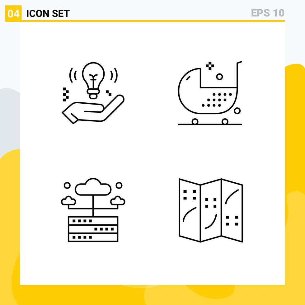 Group of 4 Filledline Flat Colors Signs and Symbols for business database bulb disease network Editable Vector Design Elements