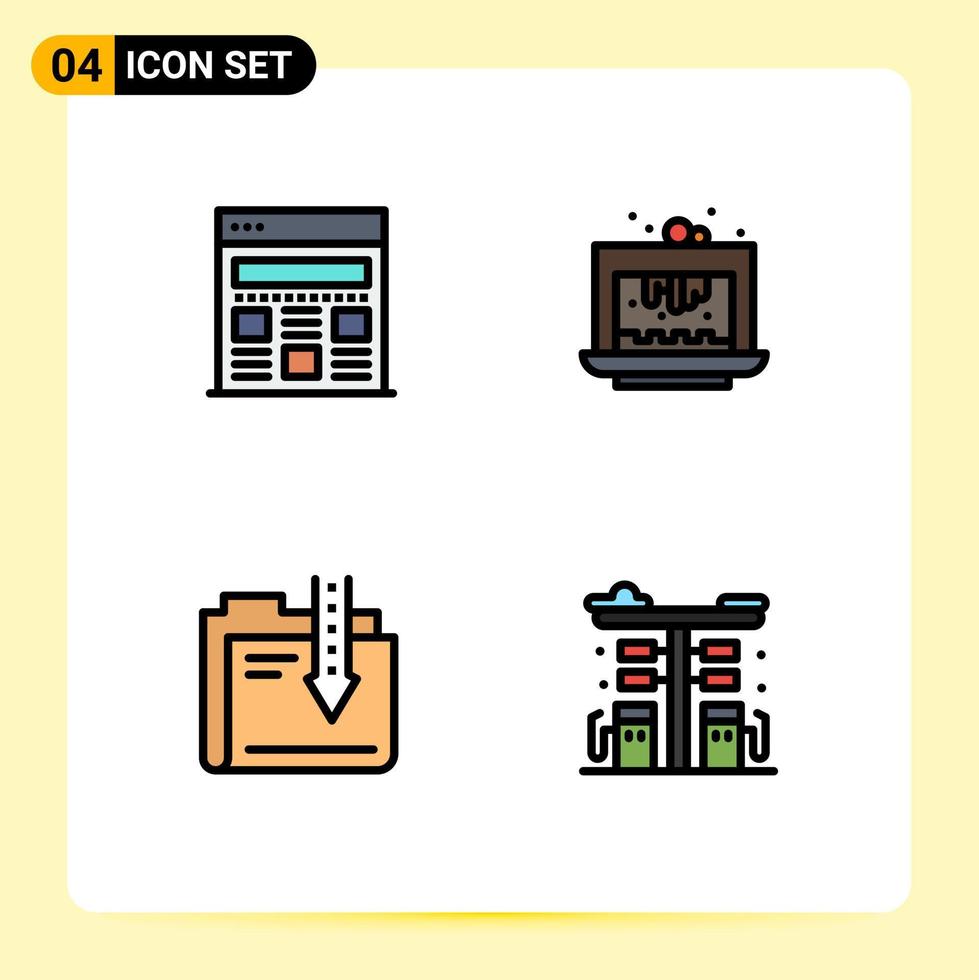 4 Universal Filledline Flat Color Signs Symbols of interface content baking cake download Editable Vector Design Elements