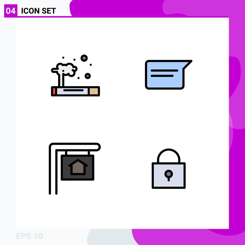 Mobile Interface Filledline Flat Color Set of 4 Pictograms of gas house waste chatting twitter Editable Vector Design Elements