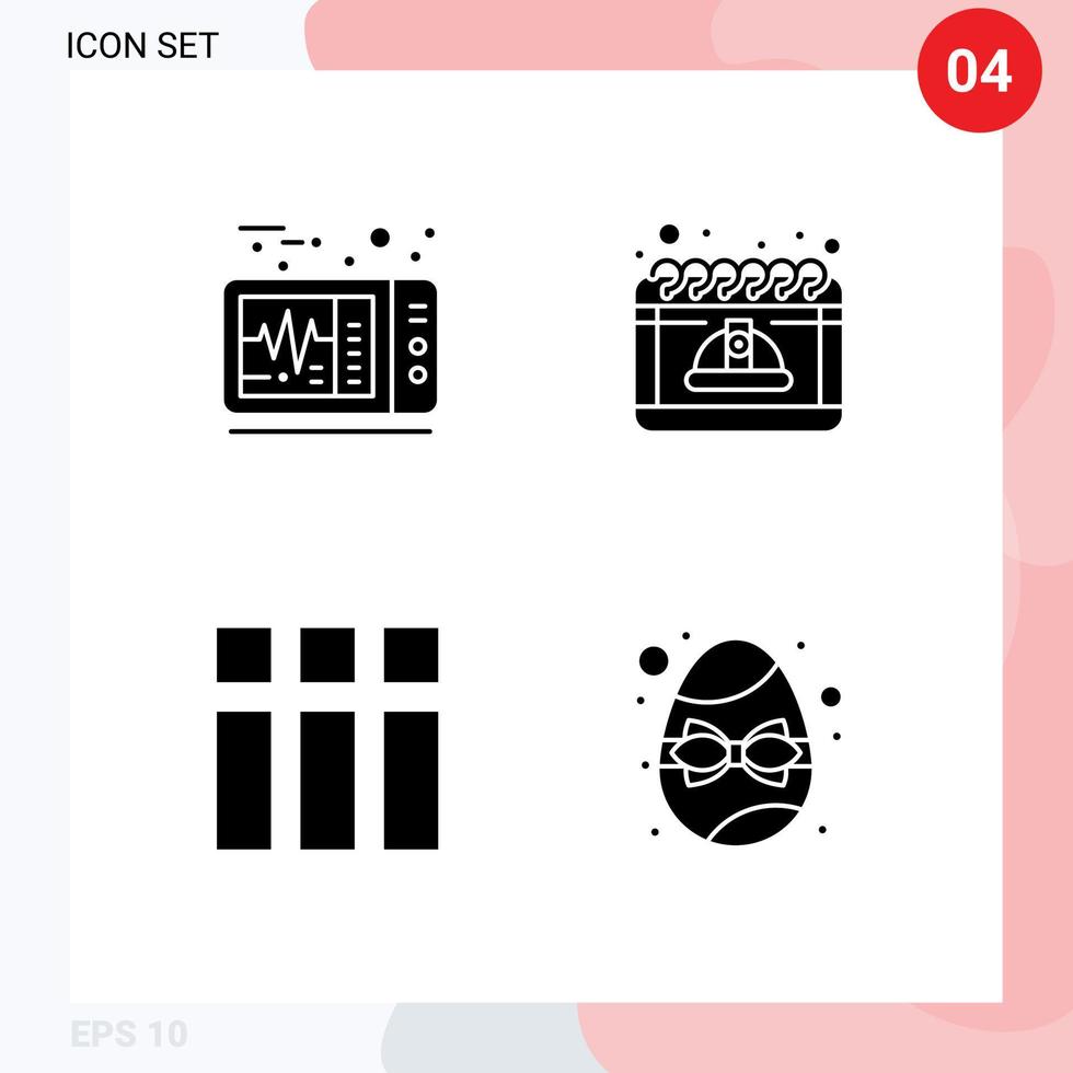 4 Universal Solid Glyph Signs Symbols of electrocardiogram frame calendar may layout Editable Vector Design Elements