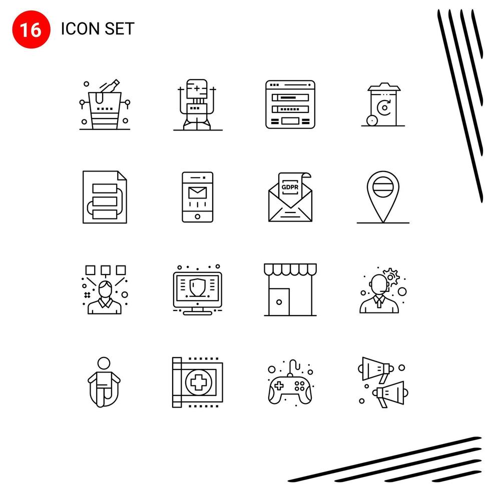 16 Outline concept for Websites Mobile and Apps recycilben recycling medical bin sitemap Editable Vector Design Elements