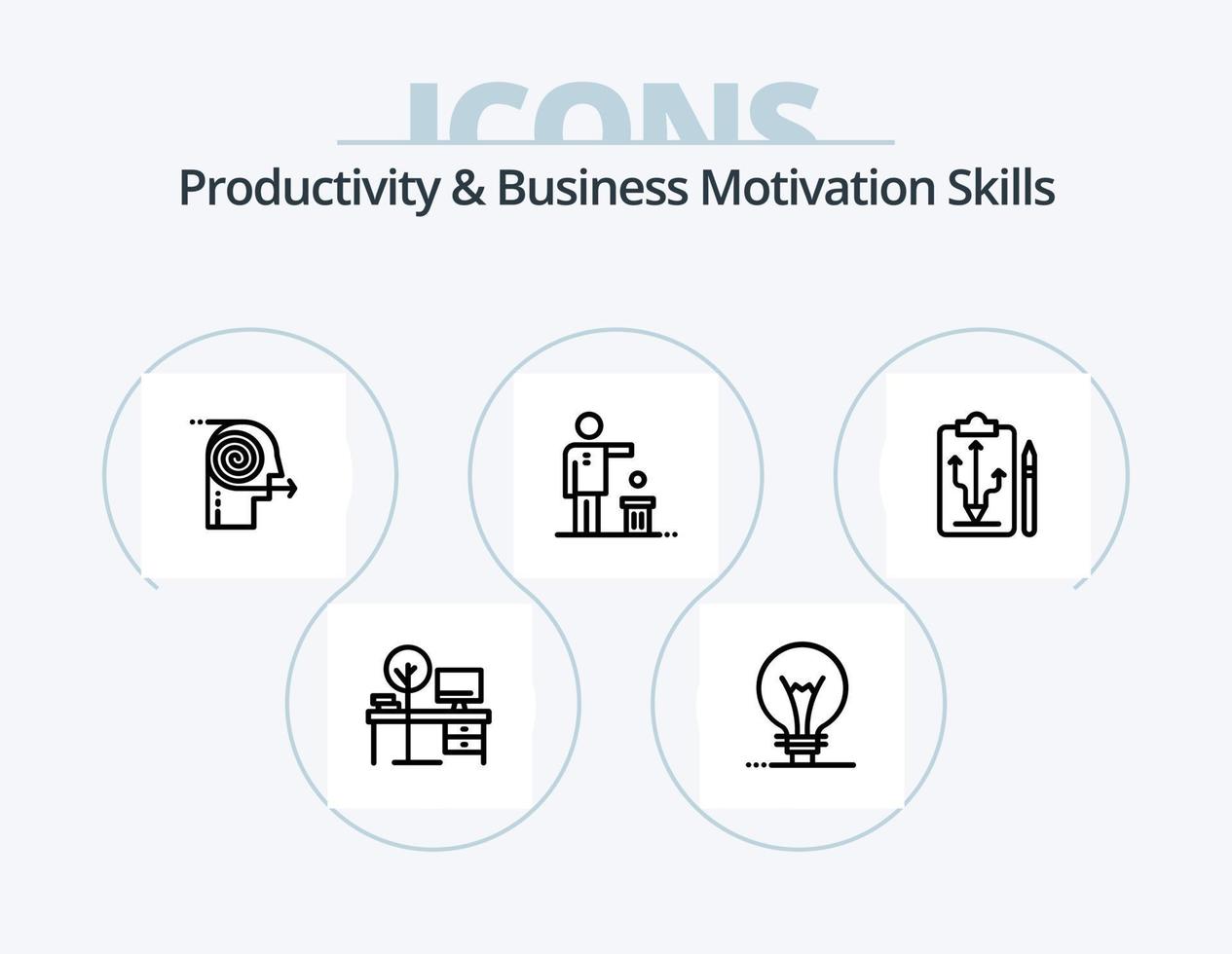 Productivity And Business Motivation Skills Line Icon Pack 5 Icon Design. mute. alarm. media. mind. meditation vector