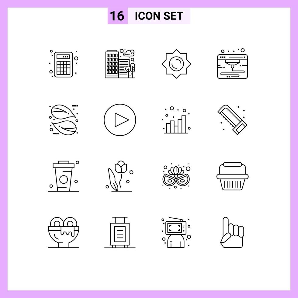 16 Universal Outlines Set for Web and Mobile Applications plant leaf sun eco web Editable Vector Design Elements