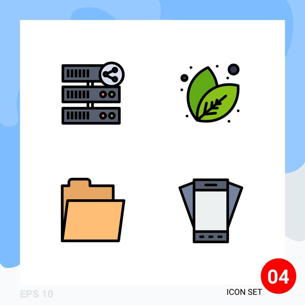 Universal Icon Symbols Group of 4 Modern Filledline Flat Colors of hosting folder server nature device Editable Vector Design Elements